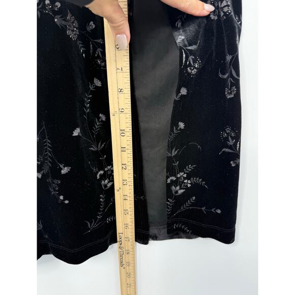 CDC Petites Black Velvet Floral Maxi Dress Size 6 Gothic y2K Romantic Front Slit - Picture 8 of 9